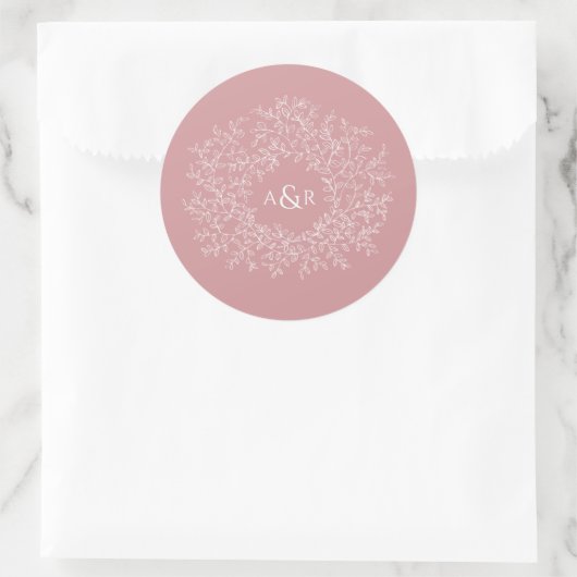 Blush stoffige roze cirkel van bladeren monogram b ronde sticker (Tas)