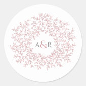 Blush stoffige roze cirkel van bladeren monogram b ronde sticker (Voorkant)