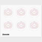 Blush stoffige roze cirkel van bladeren monogram b ronde sticker (Vel)