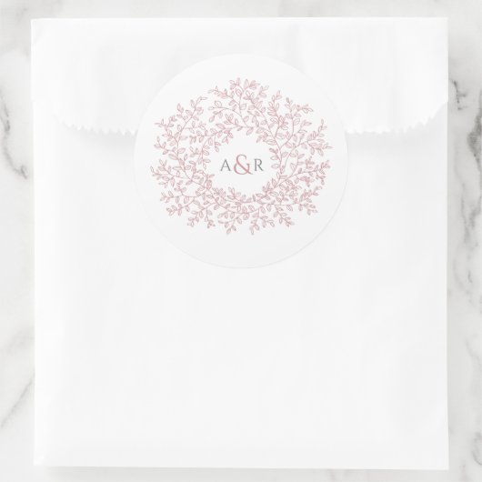 Blush stoffige roze cirkel van bladeren monogram b ronde sticker (Tas)