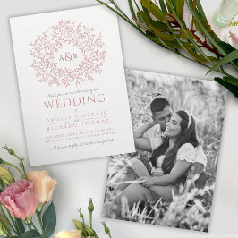 Blush stoffige roze hand getekende cirkel van blad kaart