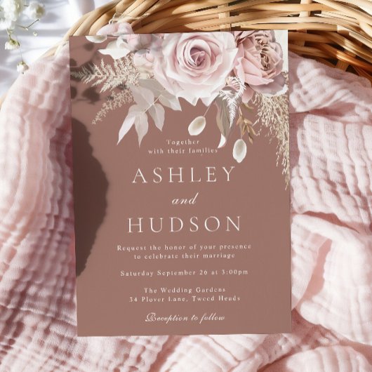 Blush & Stofrozen Rozen Boho Bruiloft Kaart