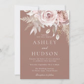 Blush & Stofrozen Rozen Boho Bruiloft Kaart (Voorkant)