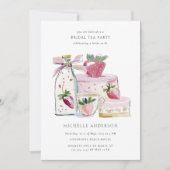 Blush Strawberry Theepartij QR Code Bruidsuitnodig Kaart (Voorkant)