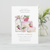 Blush Strawberry Theepartij QR Code Bruidsuitnodig Kaart (Staand voorkant)