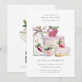 Blush Strawberry Theepartij QR Code Bruidsuitnodig Kaart (Voorkant / Achterkant)