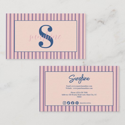 Blush Streep Monogram Boutique Zakelijk Visitekaartje (Voorkant / Achterkant)