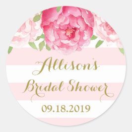 Blush Streep Roze Bloemen Vrijgezellenfeest Favor Ronde Sticker