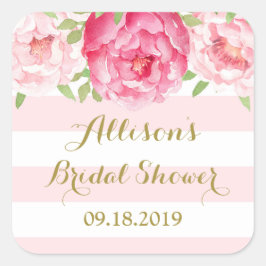 Blush Streep Roze Bloemen Vrijgezellenfeest Favor Vierkante Sticker