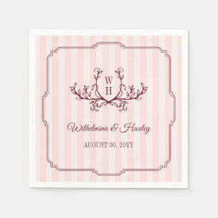 Blush Strepen Burgundy Groenery Monogram Huwelijk Servet