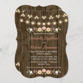 Blush String of Lights Herfst Rustieke Acorn Bruil Kaart (Voorkant / Achterkant)