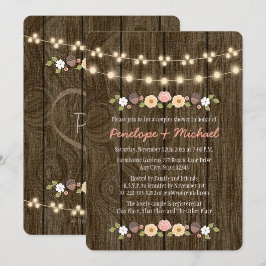 Blush String of Lights Herfst Rustieke Koppels Dou Kaart (Voorkant / Achterkant)