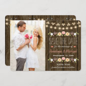 Blush String of Lights Rustic Save the Date Kaart (Voorkant / Achterkant)