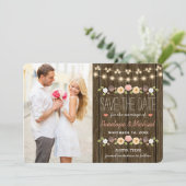 Blush String of Lights Rustic Save the Date Kaart (Staand voorkant)