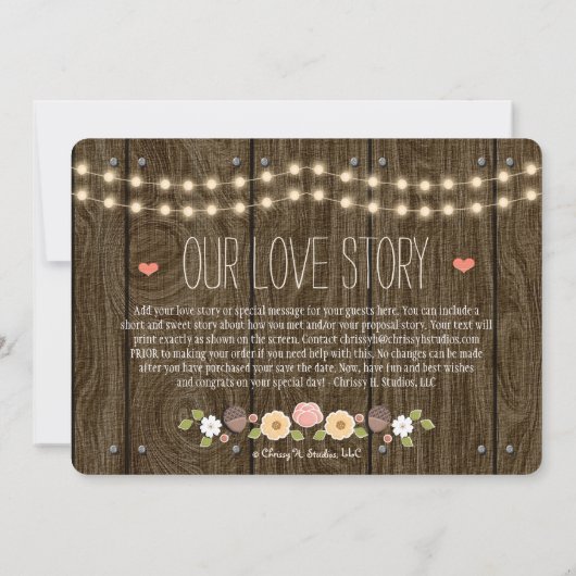 Blush String of Lights Rustic Save the Date Kaart (Achterkant)
