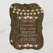 Blush String of Lights Rustic Sweet 16 Kaart (Voorkant / Achterkant)