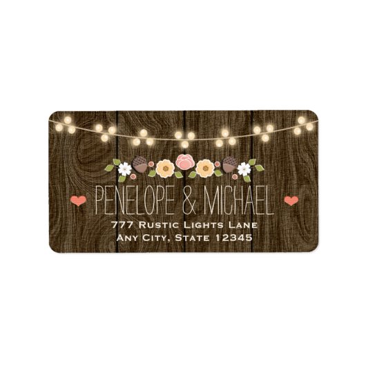 Blush String of Lights Rustieke herfst bruiloft Etiket (Voorkant)