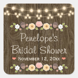 Blush String of Lights Rustieke Herfst Vrijgezelle Vierkante Sticker