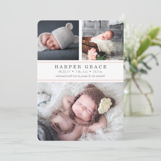 Blush Stripe | Aankondiging van de geboorte van ee (Staand voorkant)