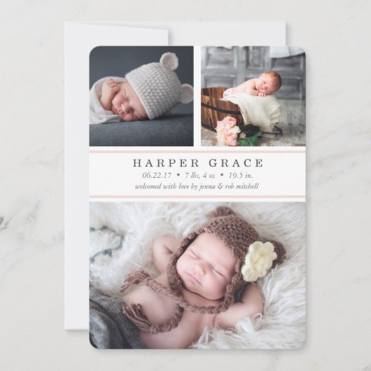 Blush Stripe | Aankondiging van de geboorte van ee (Voorkant)