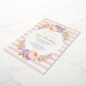 Blush Stripe and Bloom Birthday Brunch Party Folie Uitnodiging (Gedraaid)