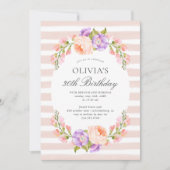 Blush Stripe and Bloom Birthday Brunch Party Kaart (Voorkant)