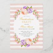 Blush Stripe and Bloom Graduation Party Folie Uitnodiging (Voorkant)