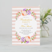 Blush Stripe and Bloom Graduation Party Folie Uitnodiging (Staand Voorkant)