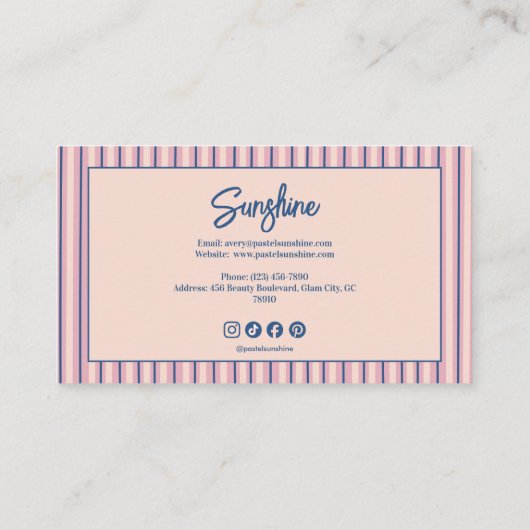 Blush Stripe Boutique Monogram Visitekaartje (Achterkant)