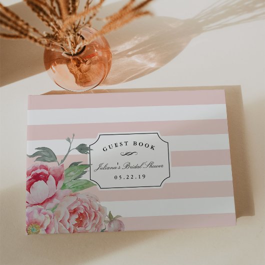 Blush Stripe en Antiek Peony Vrijgezellenfeest Gastenboek