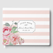 Blush Stripe en Antiek Peony Vrijgezellenfeest Gastenboek (Voorkant)