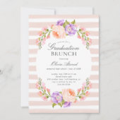 Blush Stripe en Bloom Afstuderen Brunch Kaart (Voorkant)