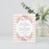 Blush Stripe en Bloom Baby shower Invitation Feestdagenkaart (Staand voorkant)