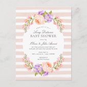 Blush Stripe en Bloom Baby shower Invitation Feestdagenkaart (Voorkant)