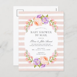 Blush Stripe en Bloom Baby shower Invitation Feestdagenkaart