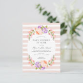Blush Stripe en Bloom Baby shower Invitation Feestdagenkaart (Staand voorkant)
