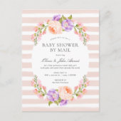 Blush Stripe en Bloom Baby shower Invitation Feestdagenkaart (Voorkant)