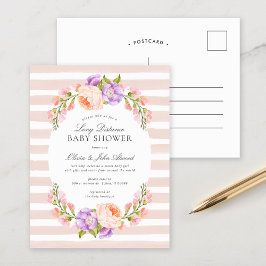 Blush Stripe en Bloom Baby shower Invitation Feestdagenkaart