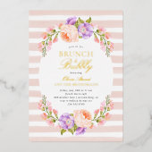 Blush Stripe en Bloom Bridal Brunch en Bubble Folie Uitnodiging (Voorkant)