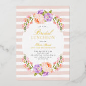 Blush Stripe en Bloom Bridal Luncheon Folie Uitnodiging (Voorkant)