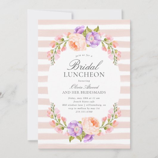 Blush Stripe en Bloom Bridal Luncheon Kaart (Voorkant)