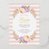 Blush Stripe en Bloom Easter Brunch Folie Uitnodiging (Voorkant)