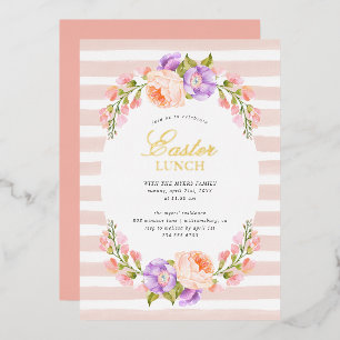 Blush Stripe en Bloom Easter Lunch Party Folie Uitnodiging