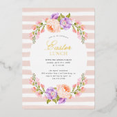 Blush Stripe en Bloom Easter Lunch Party Folie Uitnodiging (Voorkant)