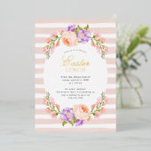 Blush Stripe en Bloom Easter Lunch Party Folie Uitnodiging (Staand Voorkant)