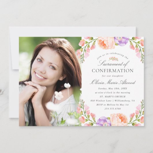 Blush Stripe- en Bloom-fotobevestiging Kaart (Voorkant)