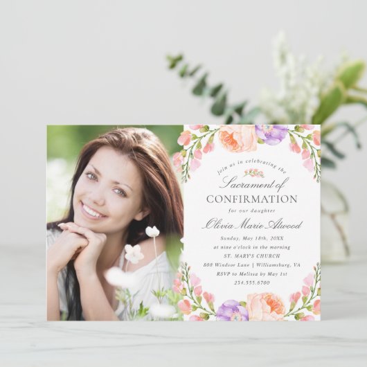 Blush Stripe- en Bloom-fotobevestiging Kaart (Staand voorkant)