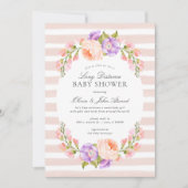 Blush Stripe en Bloom Lange afstand Baby shower Kaart (Voorkant)