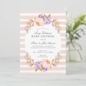 Blush Stripe en Bloom Lange afstand Baby shower Kaart (Staand voorkant)