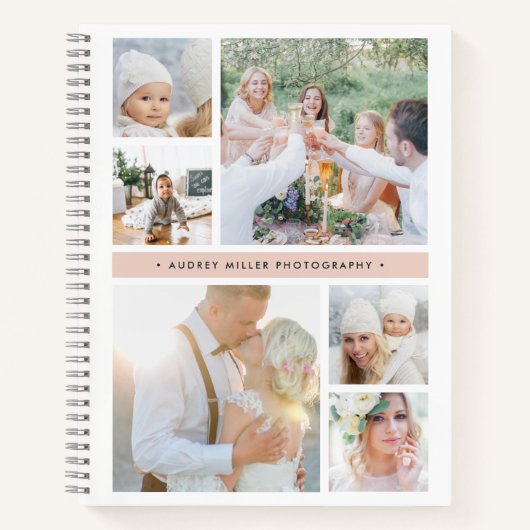 Blush Stripe Gepersonaliseerde Fotocollage Notitieboek (Voorkant)